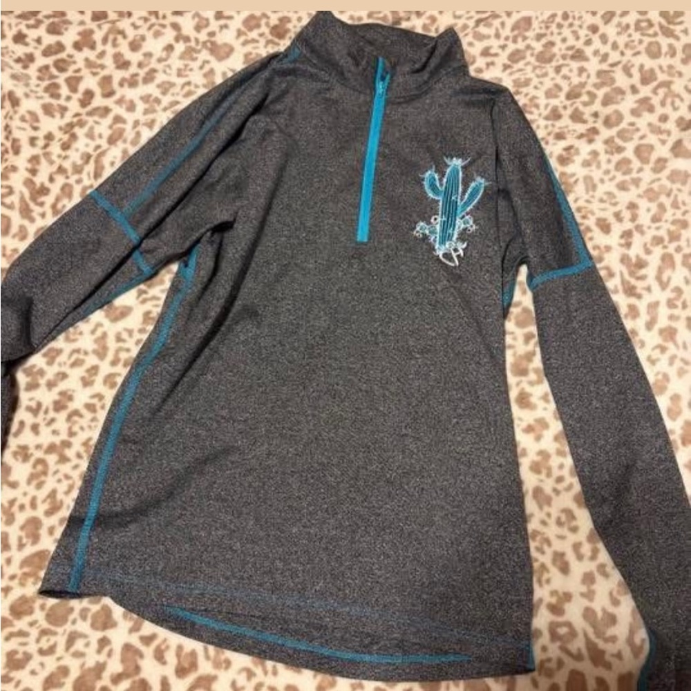 Gray Quarter-Zip Pullover with Blue Accents